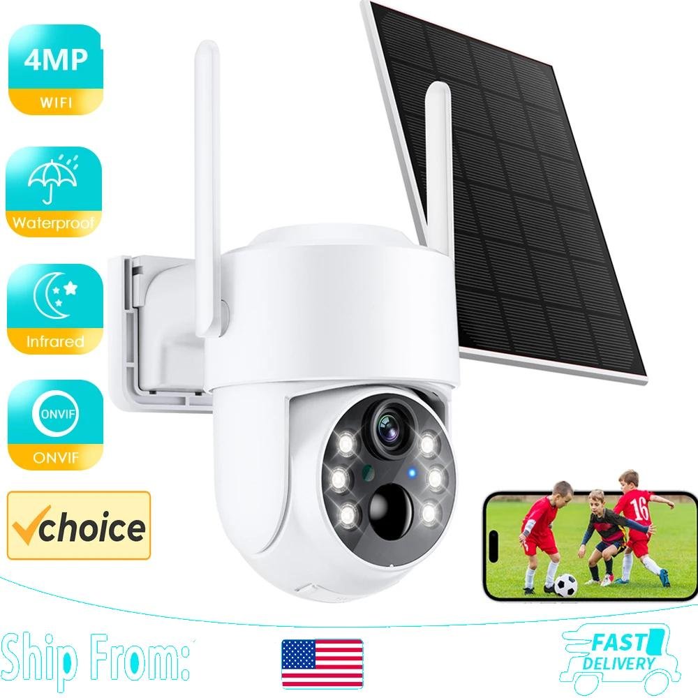 High-definition solar-powered security camera with night vision and waterproof design.